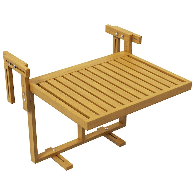 Balcony Railing Table, Folding Hanging Table/Desk, Space Saving 4 Height Adjustable Wood Bar Table for Serving Food, Studying