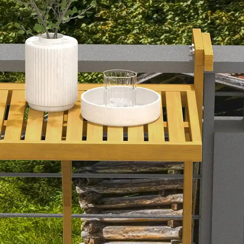 Balcony Railing Table, Folding Hanging Table/Desk, Space Saving 4 Height Adjustable Wood Bar Table for Serving Food, Studying
