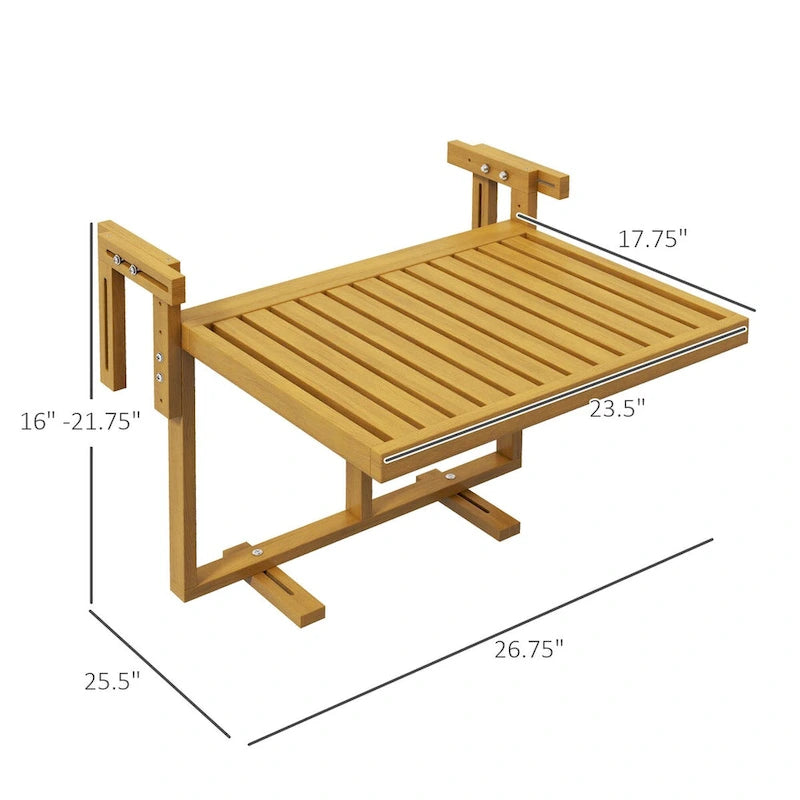 Balcony Railing Table, Folding Hanging Table/Desk, Space Saving 4 Height Adjustable Wood Bar Table for Serving Food, Studying
