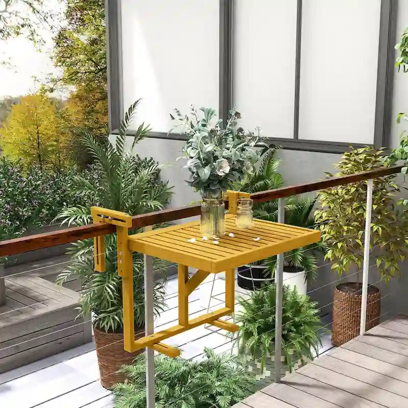 Balcony Railing Table, Folding Hanging Table/Desk, Space Saving 4 Height Adjustable Wood Bar Table for Serving Food, Studying