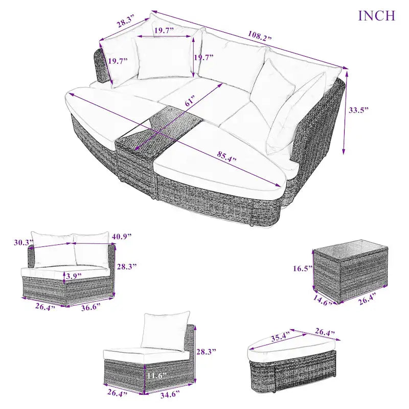6-Piece Patio Outdoor Conversation Sofa Set