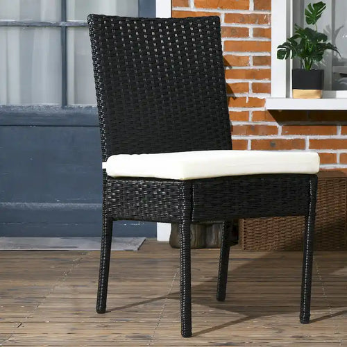 4 PE Rattan Outdoor Dining Chairs with Cushions, Patio Wicker Dining Chairs with Backrests for Porch