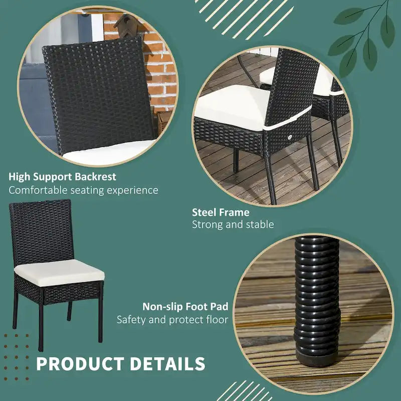 4 PE Rattan Outdoor Dining Chairs with Cushions, Patio Wicker Dining Chairs with Backrests for Porch