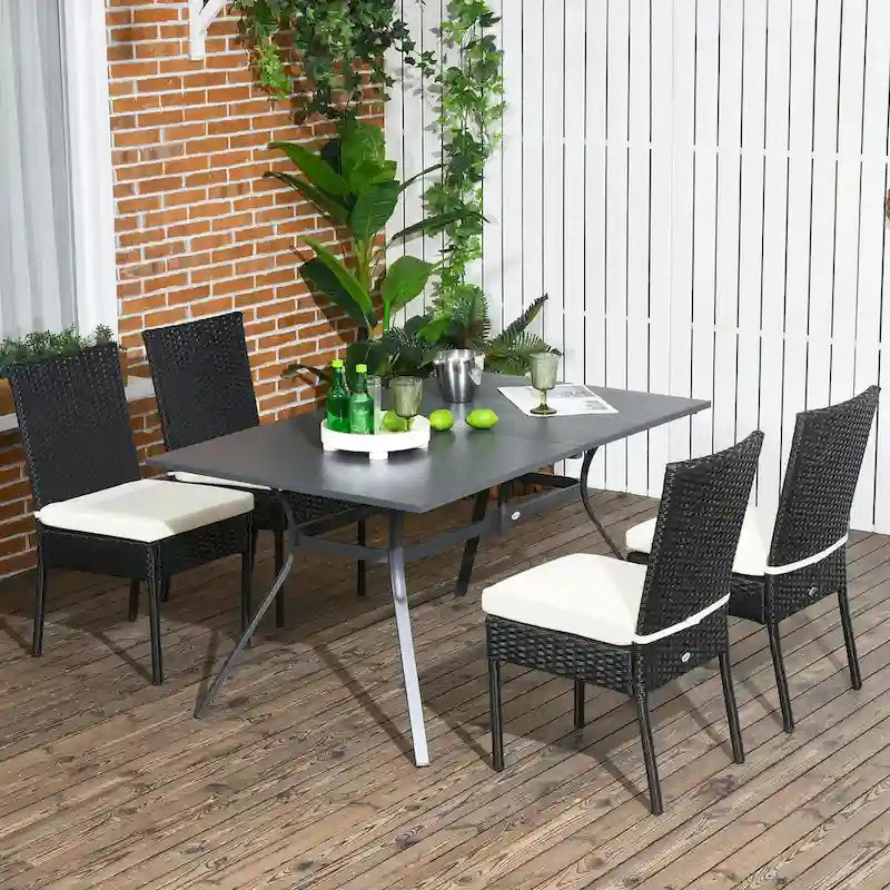4 PE Rattan Outdoor Dining Chairs with Cushions, Patio Wicker Dining Chairs with Backrests for Porch
