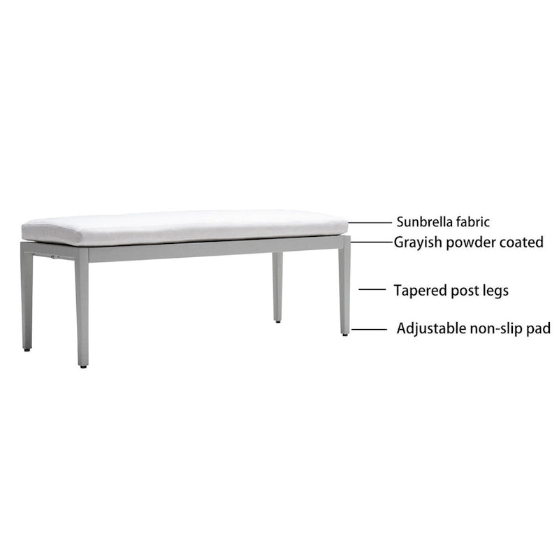 6-Piece Matte White Aluminum Outdoor Dining Set with Grayish Cushions and Umbrella Hole