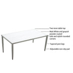 6-Piece Matte White Aluminum Outdoor Dining Set with Grayish Cushions and Umbrella Hole