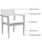 6-Piece Matte White Aluminum Outdoor Dining Set with Grayish Cushions and Umbrella Hole