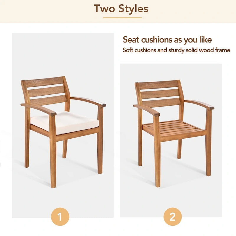 7-Pieces Outdoor Wood Dining Set with Removable Cushions and Bench