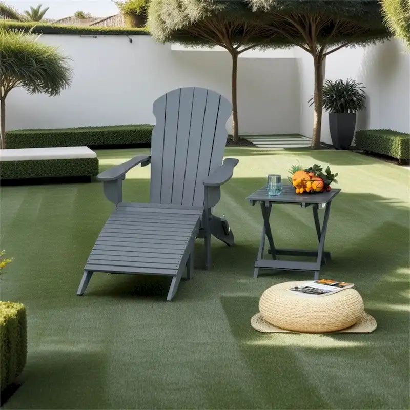 Folding Adirondack Chair w/Ottoman & Side Table,Wooden Fire Pit Chairs