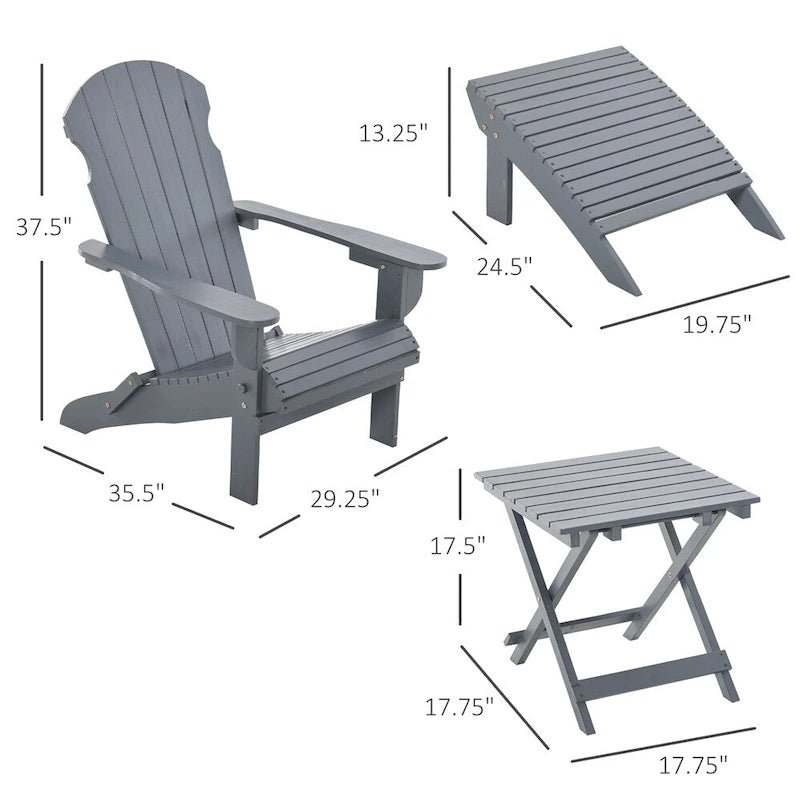 Folding Adirondack Chair w/Ottoman & Side Table,Wooden Fire Pit Chairs