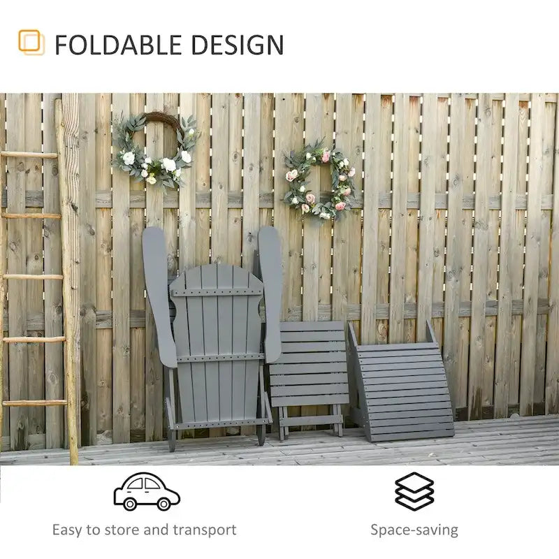 Folding Adirondack Chair w/Ottoman & Side Table,Wooden Fire Pit Chairs