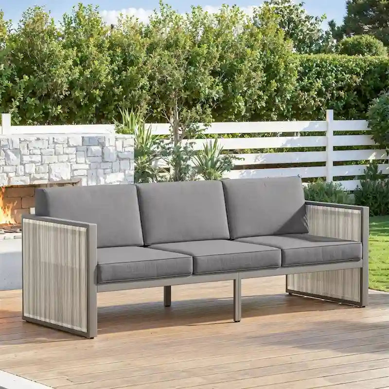 3-Seat Patio Wicker Sofa Outdoor Sofa - Light Gray