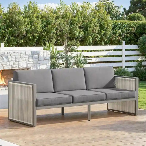 3-Seat Patio Wicker Sofa Outdoor Sofa - Light Gray