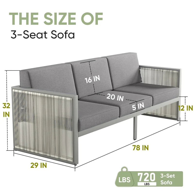 3-Seat Patio Wicker Sofa Outdoor Sofa - Light Gray