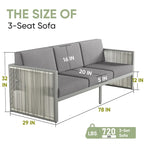 3-Seat Patio Wicker Sofa Outdoor Sofa - Light Gray