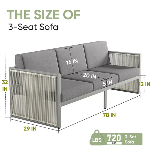 3-Seat Patio Wicker Sofa Outdoor Sofa - Light Gray