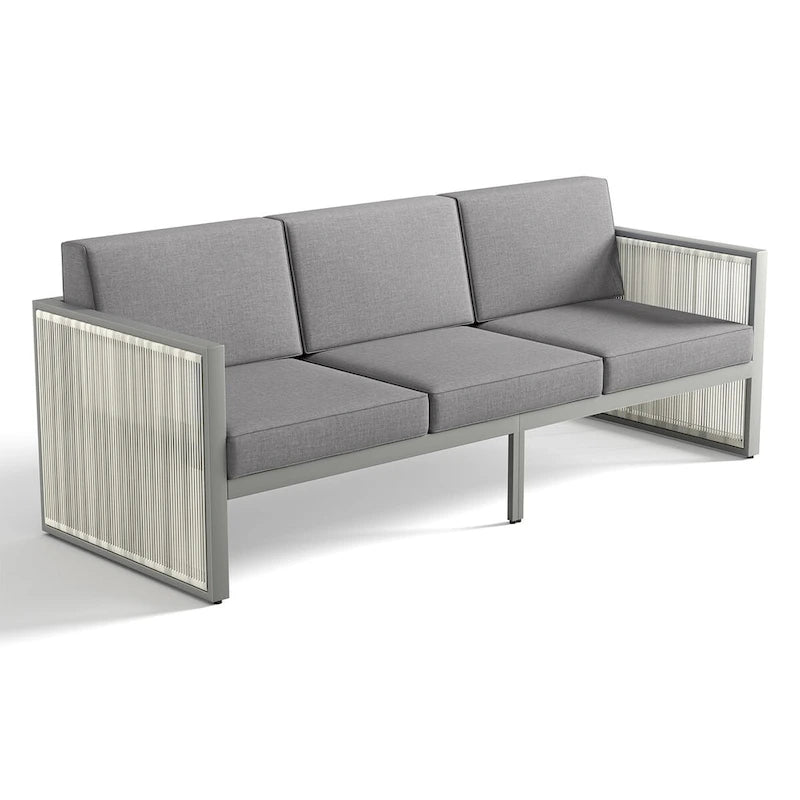 3-Seat Patio Wicker Sofa Outdoor Sofa - Light Gray