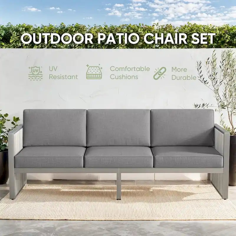 3-Seat Patio Wicker Sofa Outdoor Sofa - Light Gray