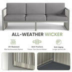3-Seat Patio Wicker Sofa Outdoor Sofa - Light Gray