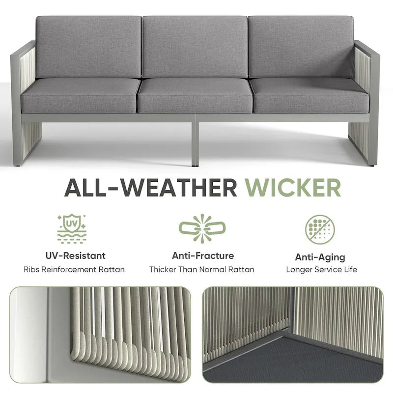 3-Seat Patio Wicker Sofa Outdoor Sofa - Light Gray