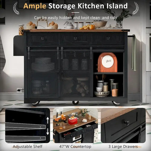 53.7 Farmhouse Kitchen Island with Power Outlet