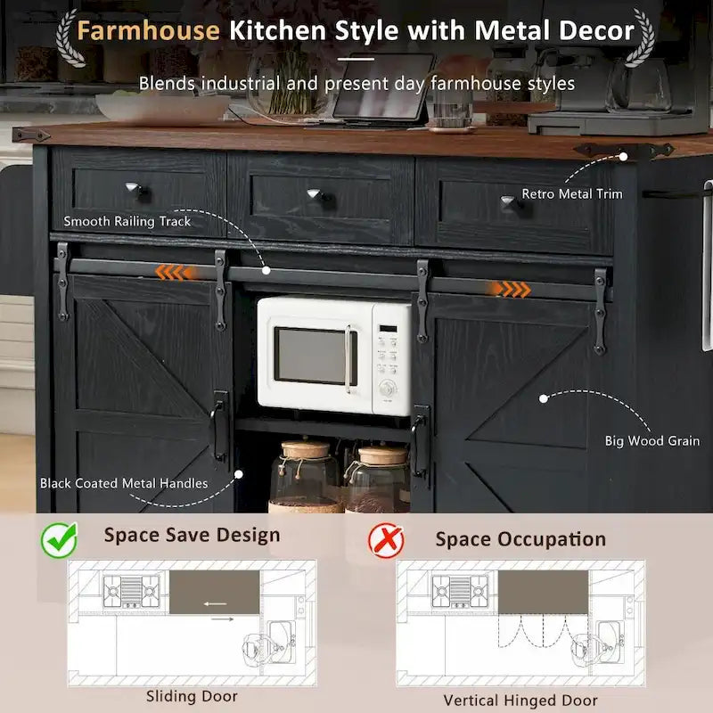 53.7 Farmhouse Kitchen Island with Power Outlet