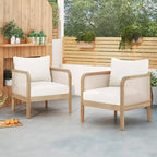Set of 2,Outdoor Chair,Textilene Patio Furniture,Waterproof Thick Cushion Deep Seating,Weight Capacity 400lbs,Light Teak Finish