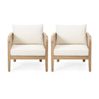 Set of 2,Outdoor Chair,Textilene Patio Furniture,Waterproof Thick Cushion Deep Seating,Weight Capacity 400lbs,Light Teak Finish