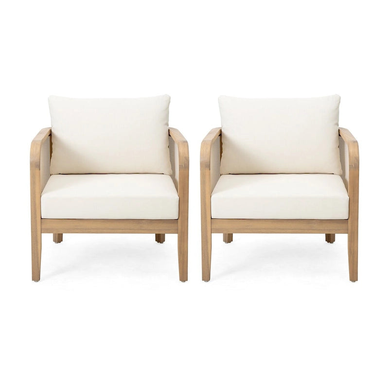 Set of 2,Outdoor Chair,Textilene Patio Furniture,Waterproof Thick Cushion Deep Seating,Weight Capacity 400lbs,Light Teak Finish