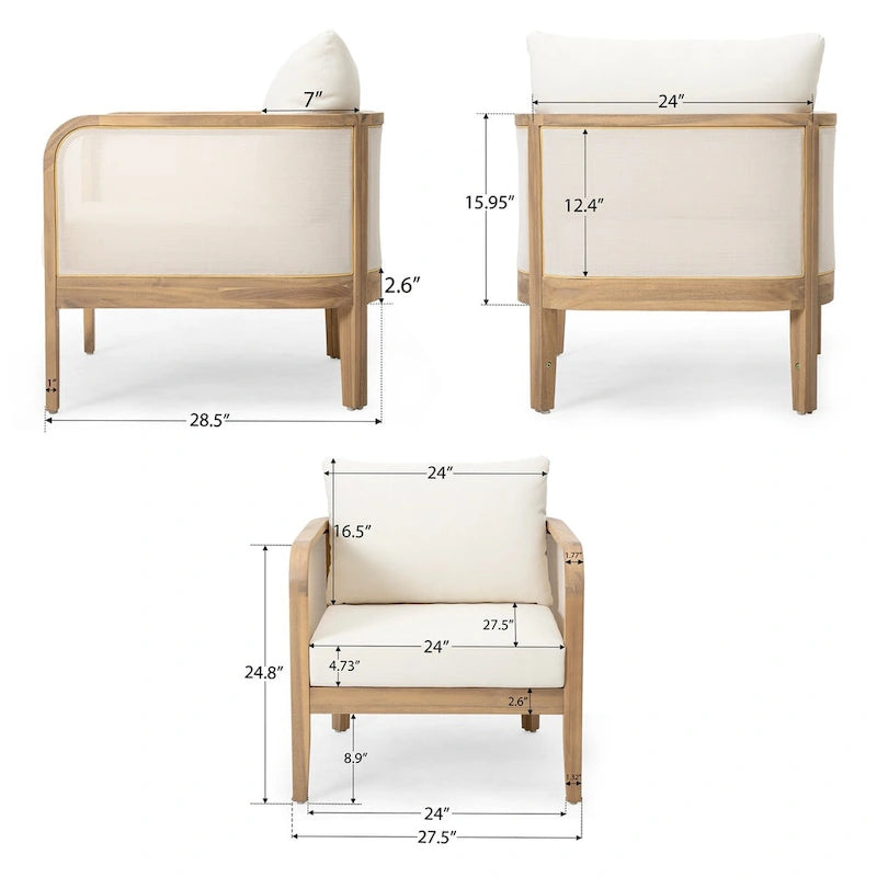 Set of 2,Outdoor Chair,Textilene Patio Furniture,Waterproof Thick Cushion Deep Seating,Weight Capacity 400lbs,Light Teak Finish