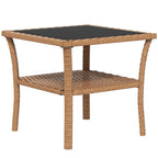 Rattan Side Table,Outdoor End Table with Storage Shelf,Aluminum Frame Square,Coffee Table with Tempered Glass Top