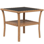 Rattan Side Table,Outdoor End Table with Storage Shelf,Aluminum Frame Square,Coffee Table with Tempered Glass Top