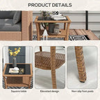 Rattan Side Table,Outdoor End Table with Storage Shelf,Aluminum Frame Square,Coffee Table with Tempered Glass Top