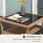 Rattan Side Table,Outdoor End Table with Storage Shelf,Aluminum Frame Square,Coffee Table with Tempered Glass Top