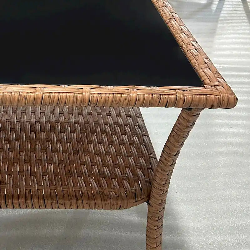 Rattan Side Table,Outdoor End Table with Storage Shelf,Aluminum Frame Square,Coffee Table with Tempered Glass Top