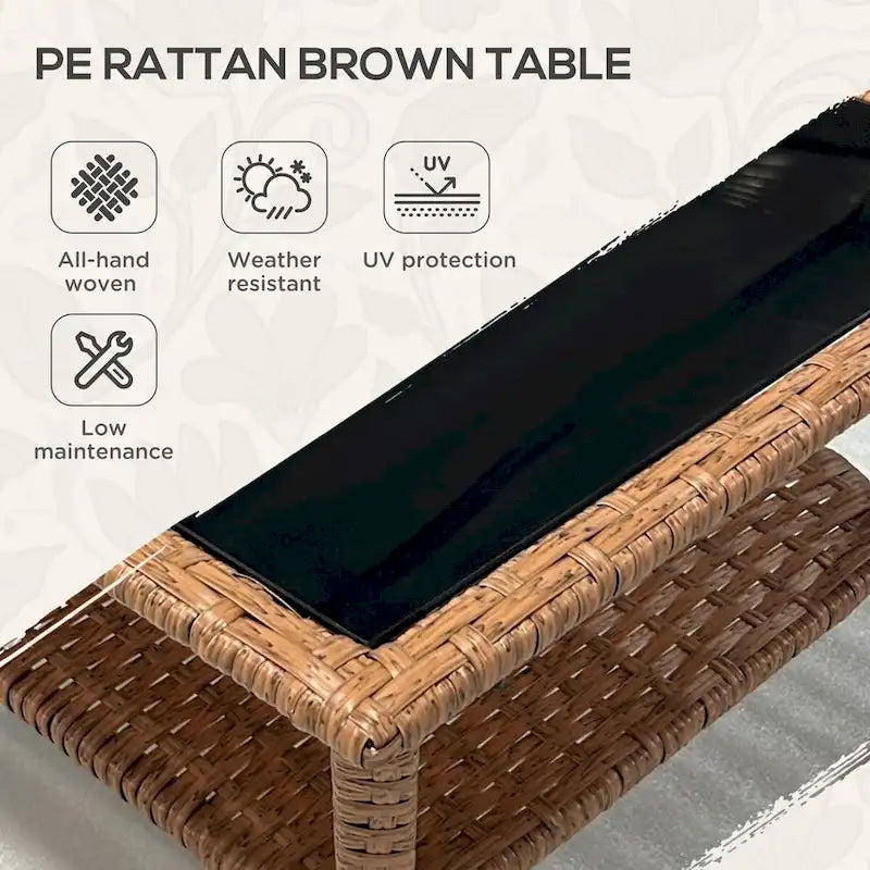 Rattan Side Table,Outdoor End Table with Storage Shelf,Aluminum Frame Square,Coffee Table with Tempered Glass Top