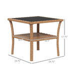 Rattan Side Table,Outdoor End Table with Storage Shelf,Aluminum Frame Square,Coffee Table with Tempered Glass Top