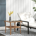 Rattan Side Table,Outdoor End Table with Storage Shelf,Aluminum Frame Square,Coffee Table with Tempered Glass Top