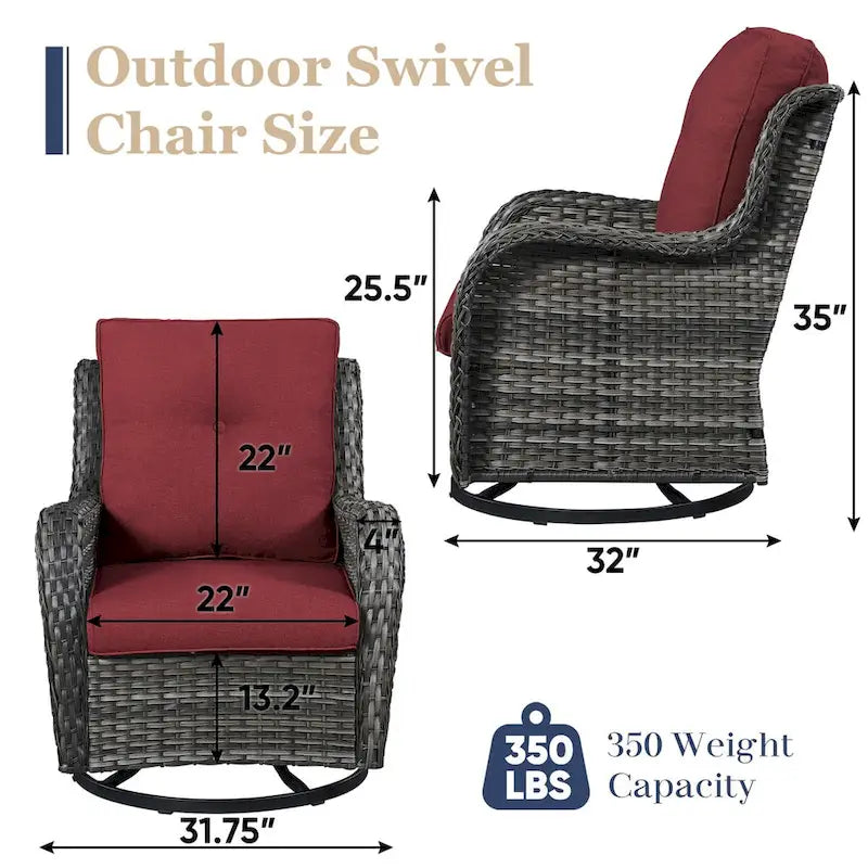 Patio Wicker Swivel Chair Set of 2 - Grey