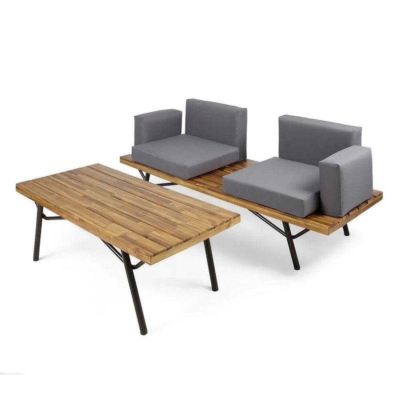 Outdoor Industrial Loveseat with Coffee Table Patio Furniture Set of 2 by Christopher Knight Home