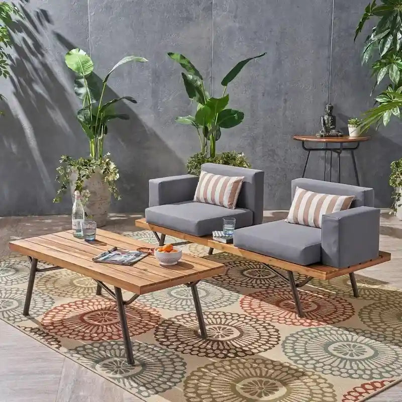 Outdoor Industrial Loveseat with Coffee Table Patio Furniture Set of 2 by Christopher Knight Home
