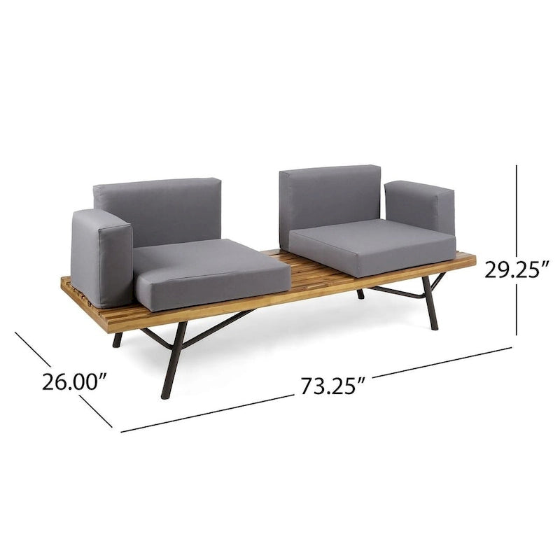 Outdoor Industrial Loveseat with Coffee Table Patio Furniture Set of 2 by Christopher Knight Home