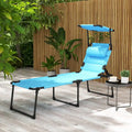 Outdoor Adjustable Backrest Folding Chaise Lounge w/Sunshade Roof