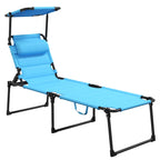 Outdoor Adjustable Backrest Folding Chaise Lounge w/Sunshade Roof