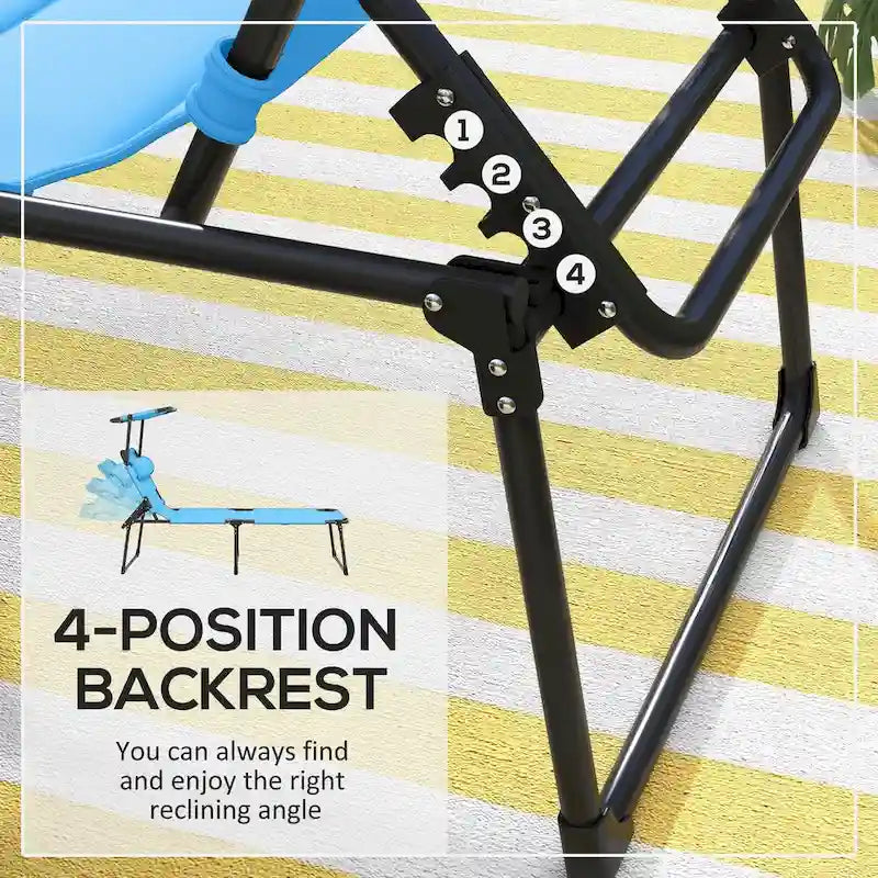 Outdoor Adjustable Backrest Folding Chaise Lounge w/Sunshade Roof