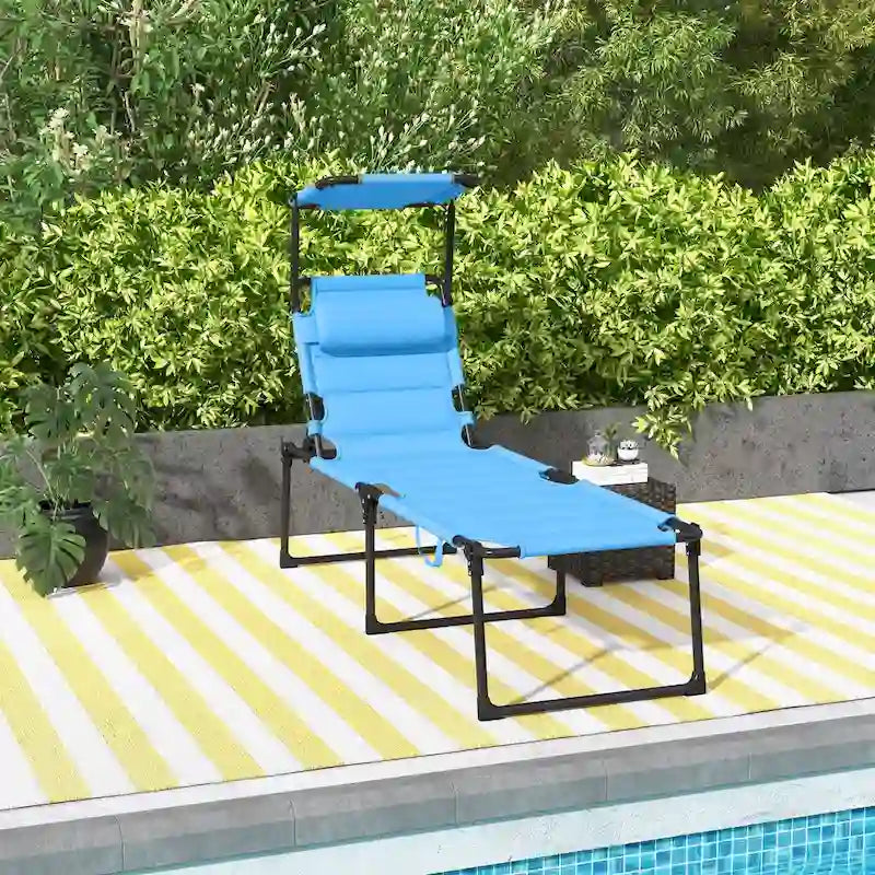 Outdoor Adjustable Backrest Folding Chaise Lounge w/Sunshade Roof