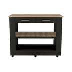 Rockaway 2-Drawer 2-Shelf Kitchen Island Black Wengue and Light Oak