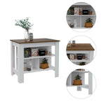 Sierra 7-Shelf 4-Door 2-piece Kitchen Set, Upper Wall Cabinet and Kitchen Island White and Light Oak