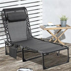 Portable Folding Sun Lounger with Adjustable Back and Removable Pillow