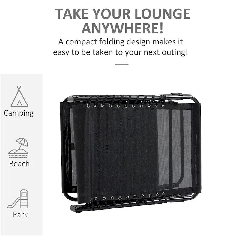 Portable Folding Sun Lounger with Adjustable Back and Removable Pillow